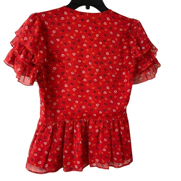Madewell Floral Tiered Sleeves Peplum Top. Shimmery Red Sz 00 - Picture 5 of 12